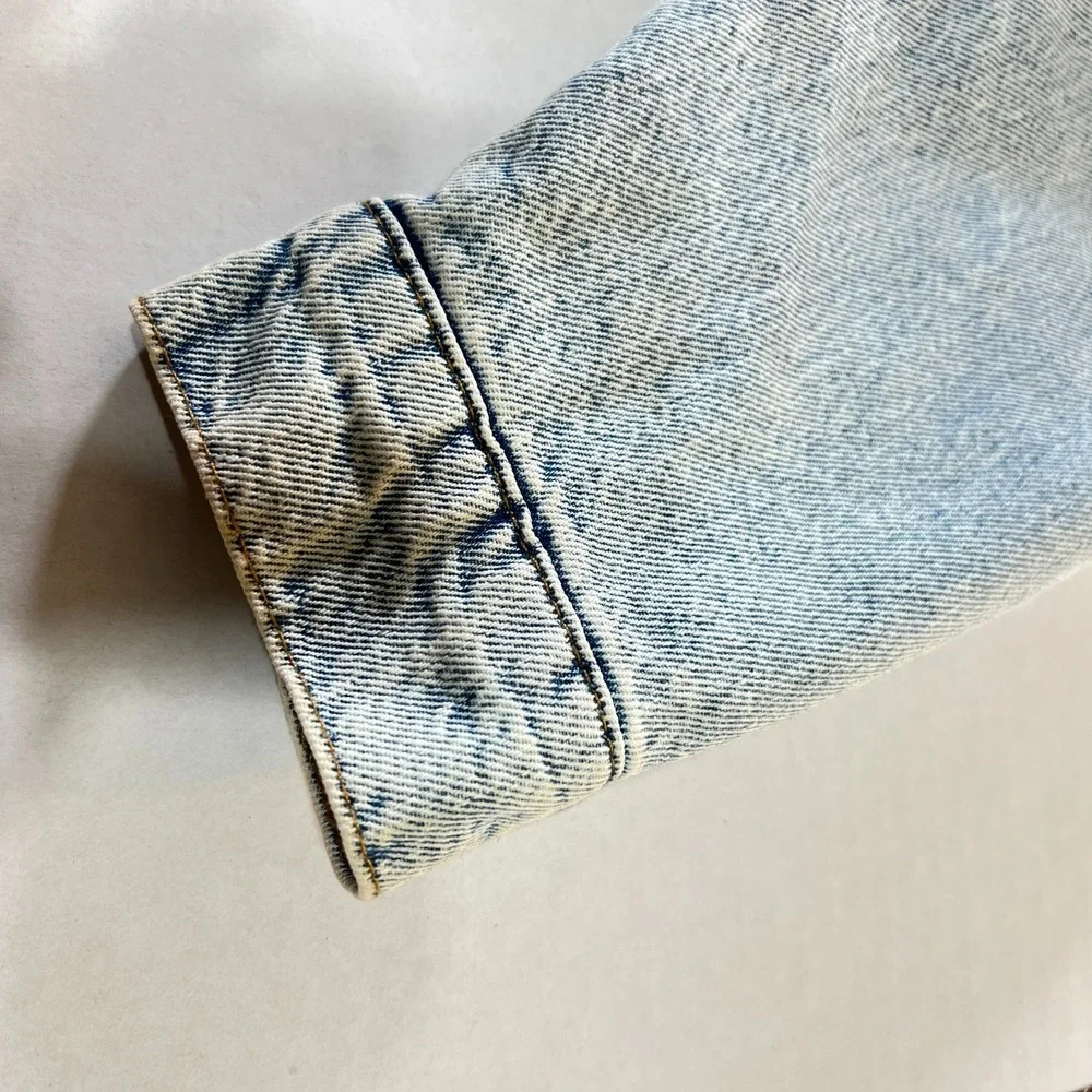 &Denim Lined Jean Jacket Small Light Wash Western‎ Y2K Casual Destressed Warm